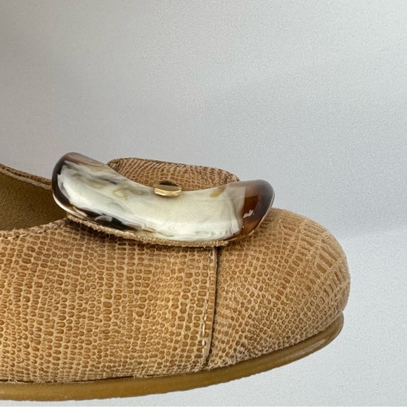 Stuart Weitzman Bucalina Wedge Heels Lizard-Embossed Leather Tortoise Buckle 7.5 - Picture 6 of 14